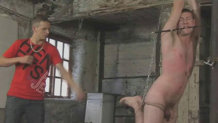 Chap fastened with chains his paramour and going to fuck him hard